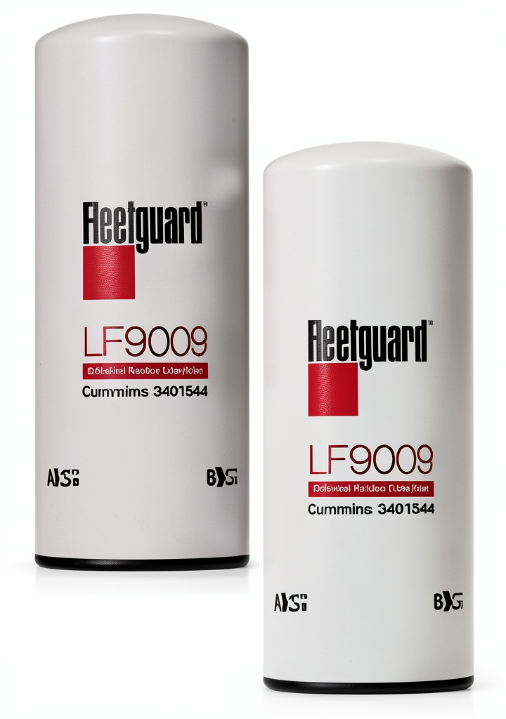 Fleetguard LF9009 metal lube filter installed on a truck engine