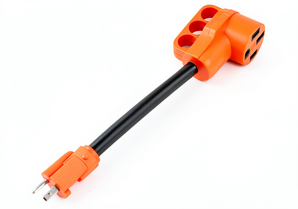 Dollate RV adapter plugged into a campground outlet