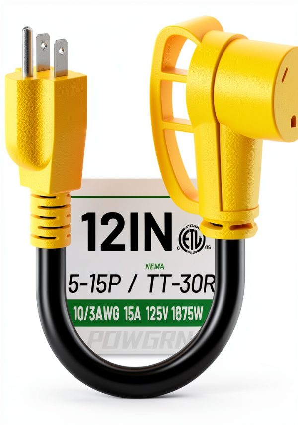 POWGRN RV Power Adapter 30A to 15A Male to Female 12in Black Cord-0