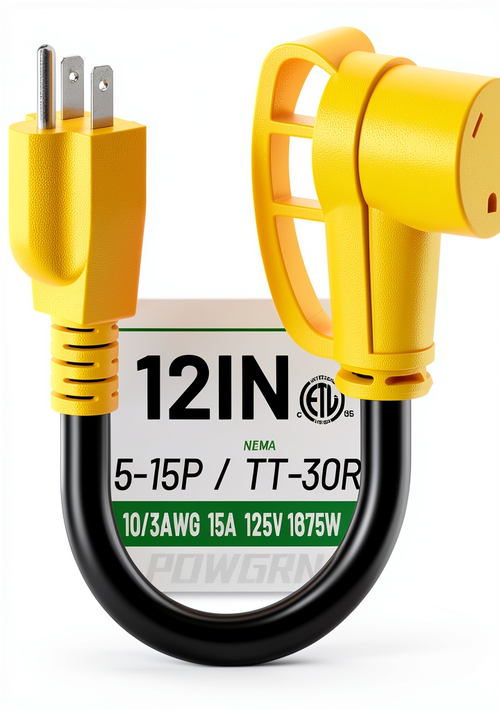 Installing POWGRN RV Power Adapter 30A to 15A Male to Female 12in Black Cord on a wooden desk