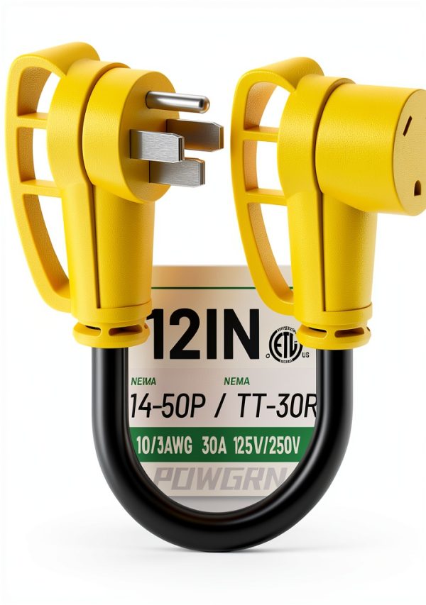 RV Power Adapter POWGRN 50A to 30A Duty 12in Cord ML-50-30A Black-0